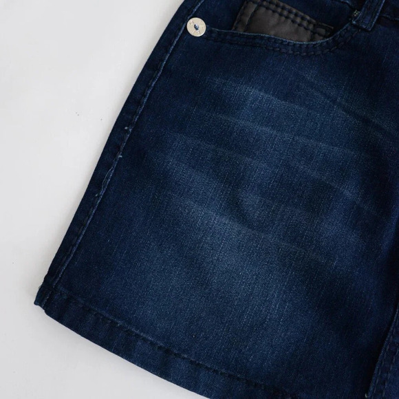 True Religion '03 Y2K Dark Wash With Leather Accent Mini Denim Low Rise Skirt 29 - Picture 6 of 13